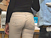 While that young blondie was choosing shoes in a shop, I was filming her yummy jeans ass with my hidden camera. Great!