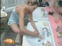 Oh man, this is gross, washing your legs in a fucking sink! But it can be quite a turn-on if you notice doll's beautiful downblouse