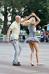 Blonde shows dancing upskirt