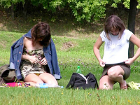 Two luscious bimbos changing the clothes outdoors and dont know that our hunter records their bikini panties.